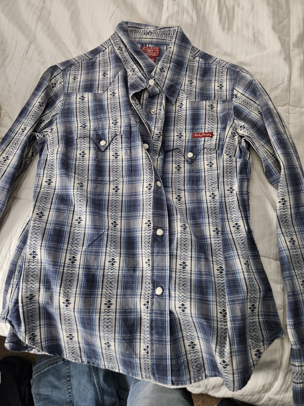 Lucky Brand Blue Plaid Button-Down Western Shirt